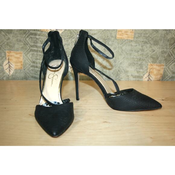Jessica Simpson Black Reptile Faux Leather Ankle Strap Pumps 11 M - Picture 2 of 5